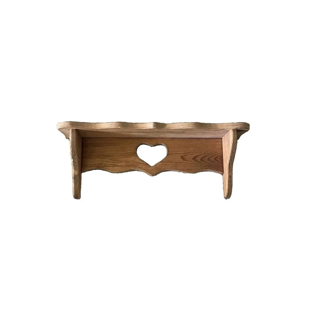 Vintage Wood Wall Shelf Heart Cutout Scalloped Country Farmhouse Decor Pine 22in